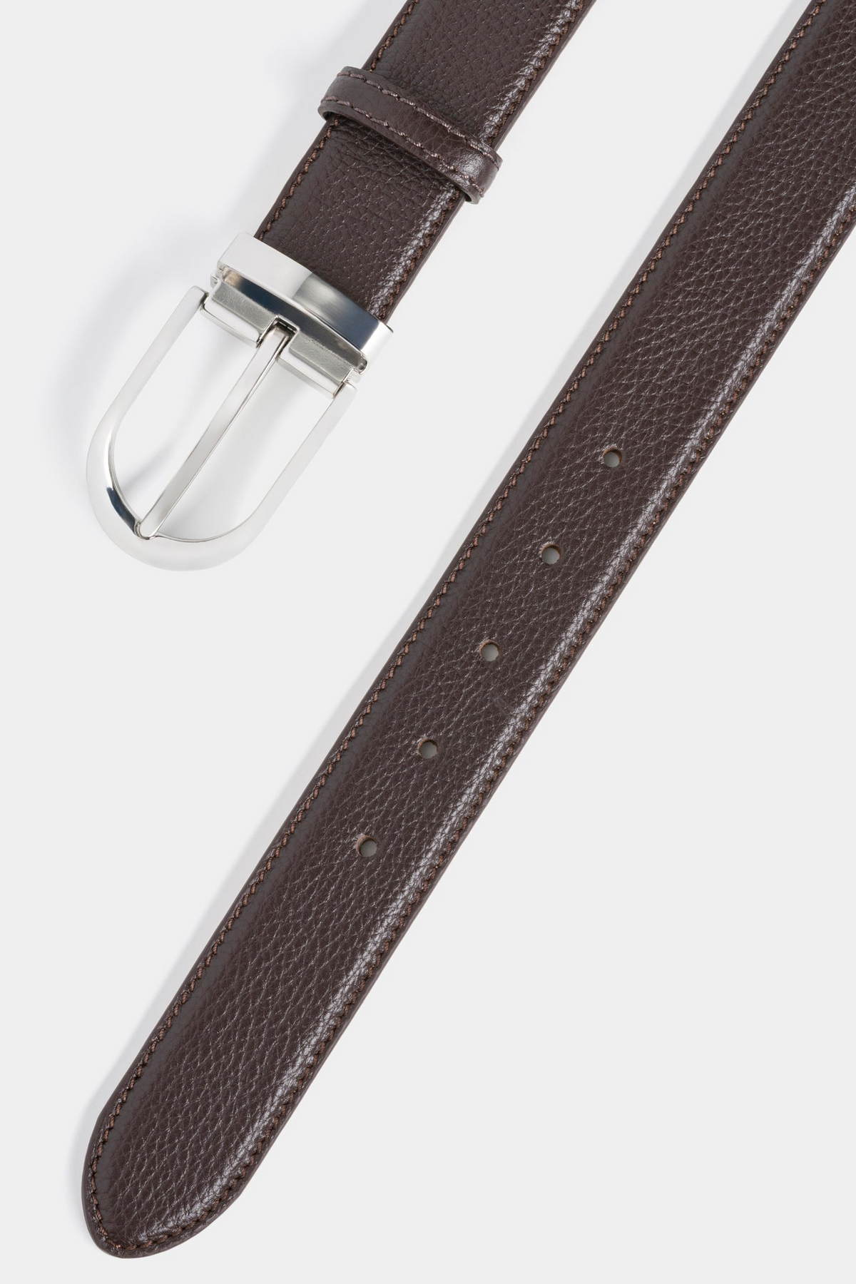 Dark Brown Grained Leather Belt with Silver - Tone Buckle – 3.5 cm