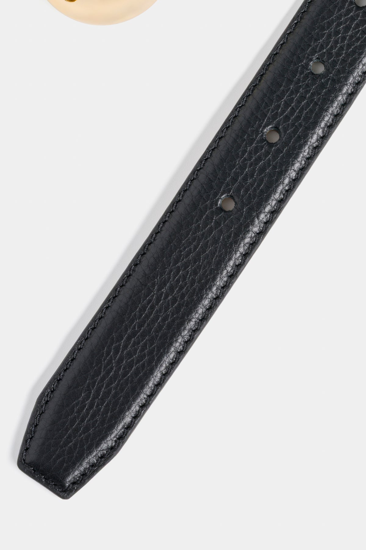 Black Grained Leather Belt with Gold - Tone Buckle – 3 cm