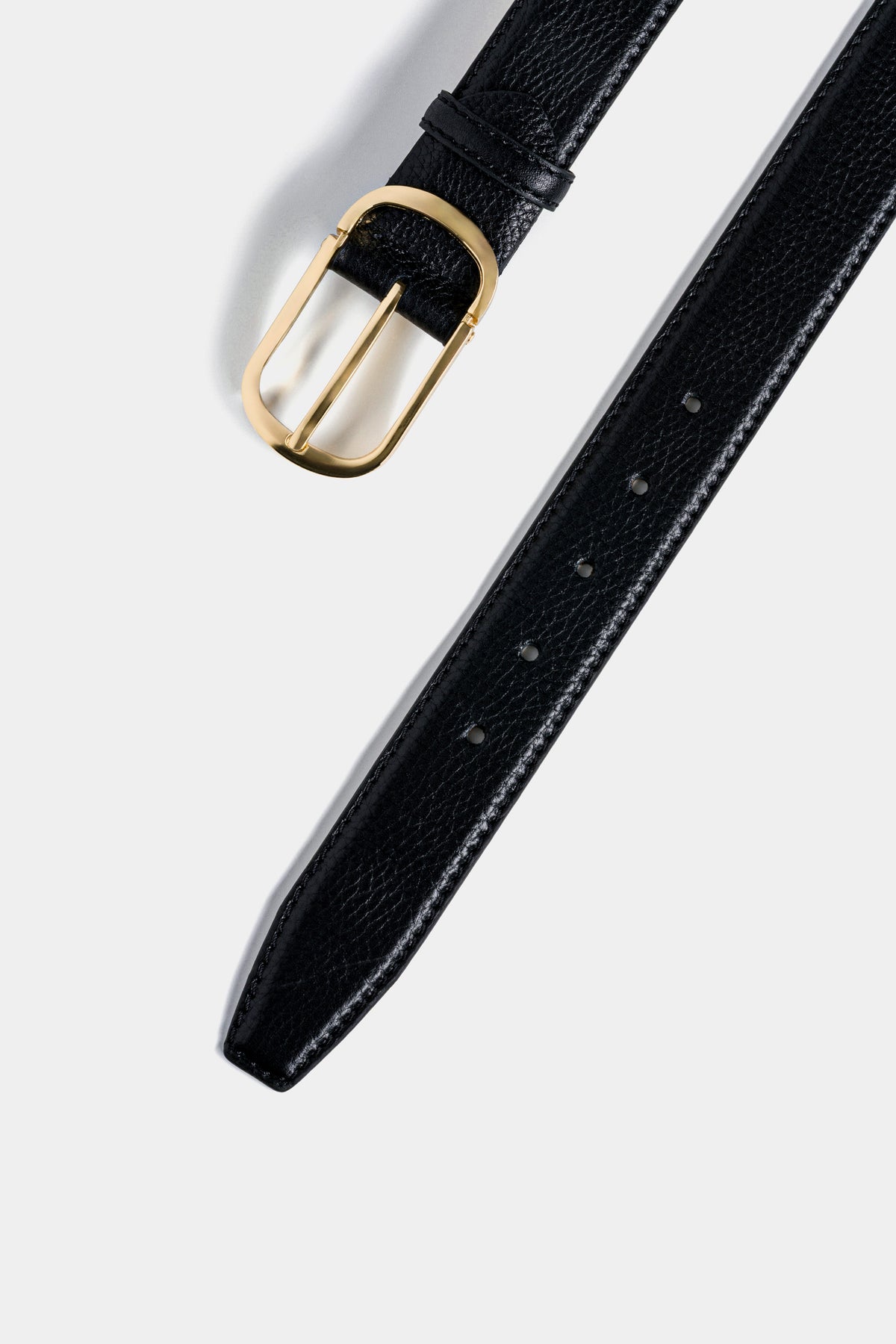 Black Textured Leather Belt – Gold Tone Buckle, 3.5 cm