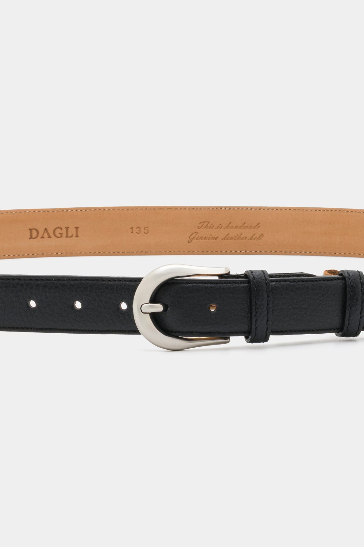 Black Grained Leather Belt with Silver - Tone Buckle – 3 cm
