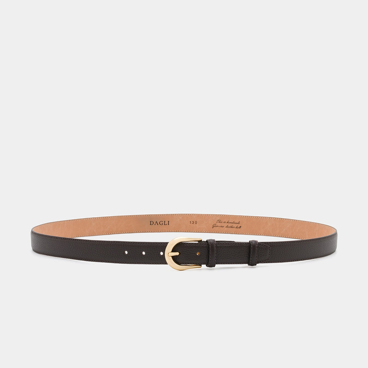 Dark Brown Grained Leather Belt with Gold - Tone Buckle – 3 cm