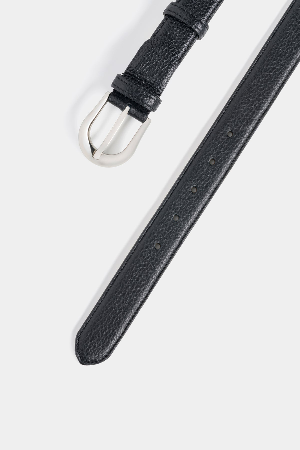 Black Grained Leather Belt with Silver - Tone Buckle – 3 cm