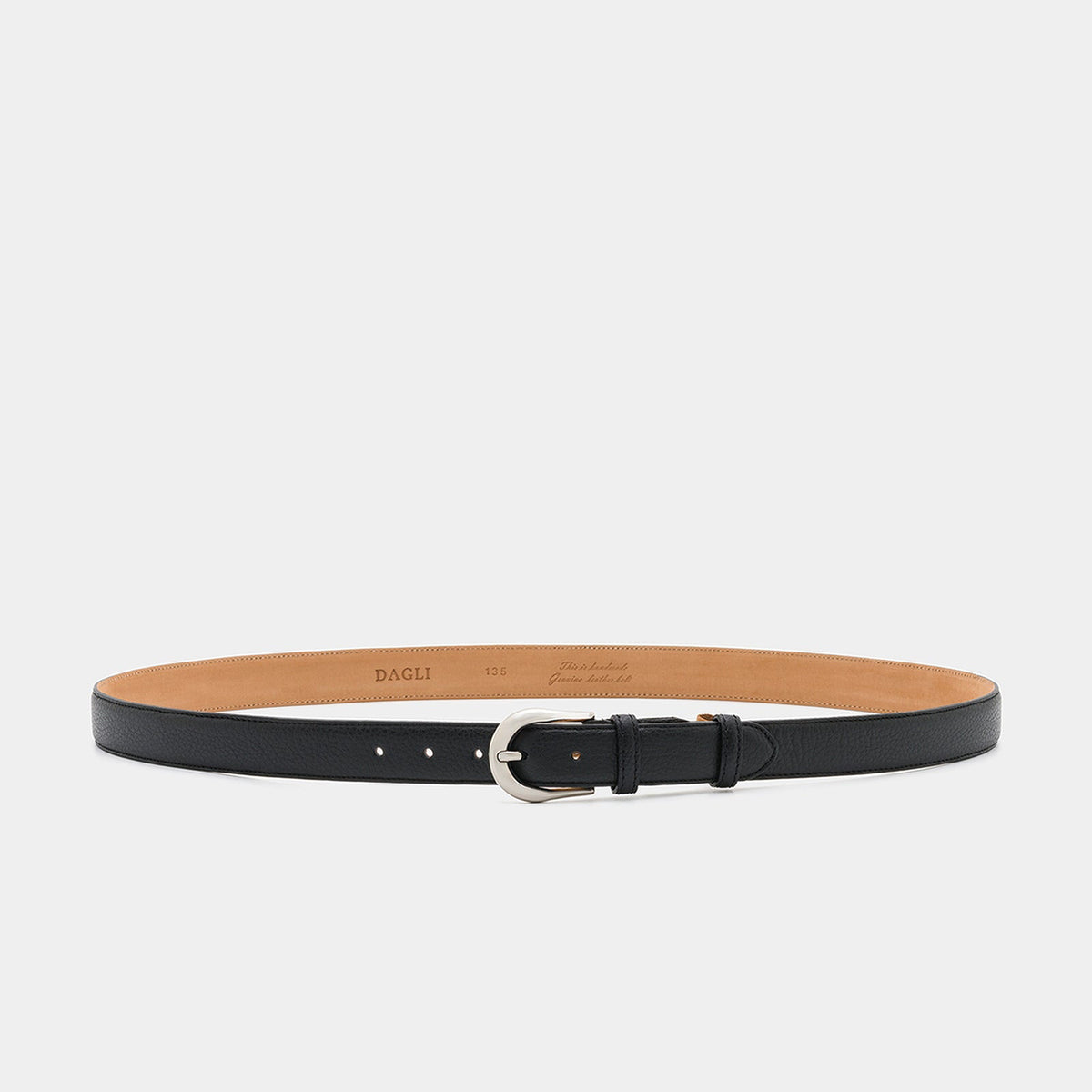 Black Grained Leather Belt with Silver - Tone Buckle – 3 cm