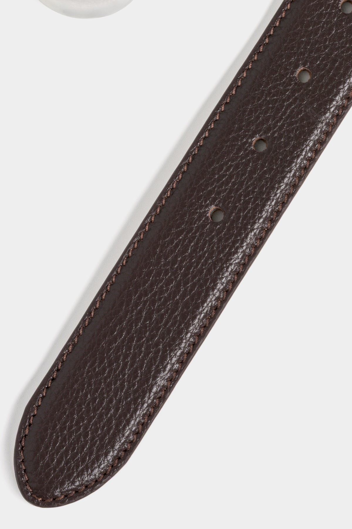 Dark Brown Textured Leather Belt – Silver Tone Buckle, 3.5 cm
