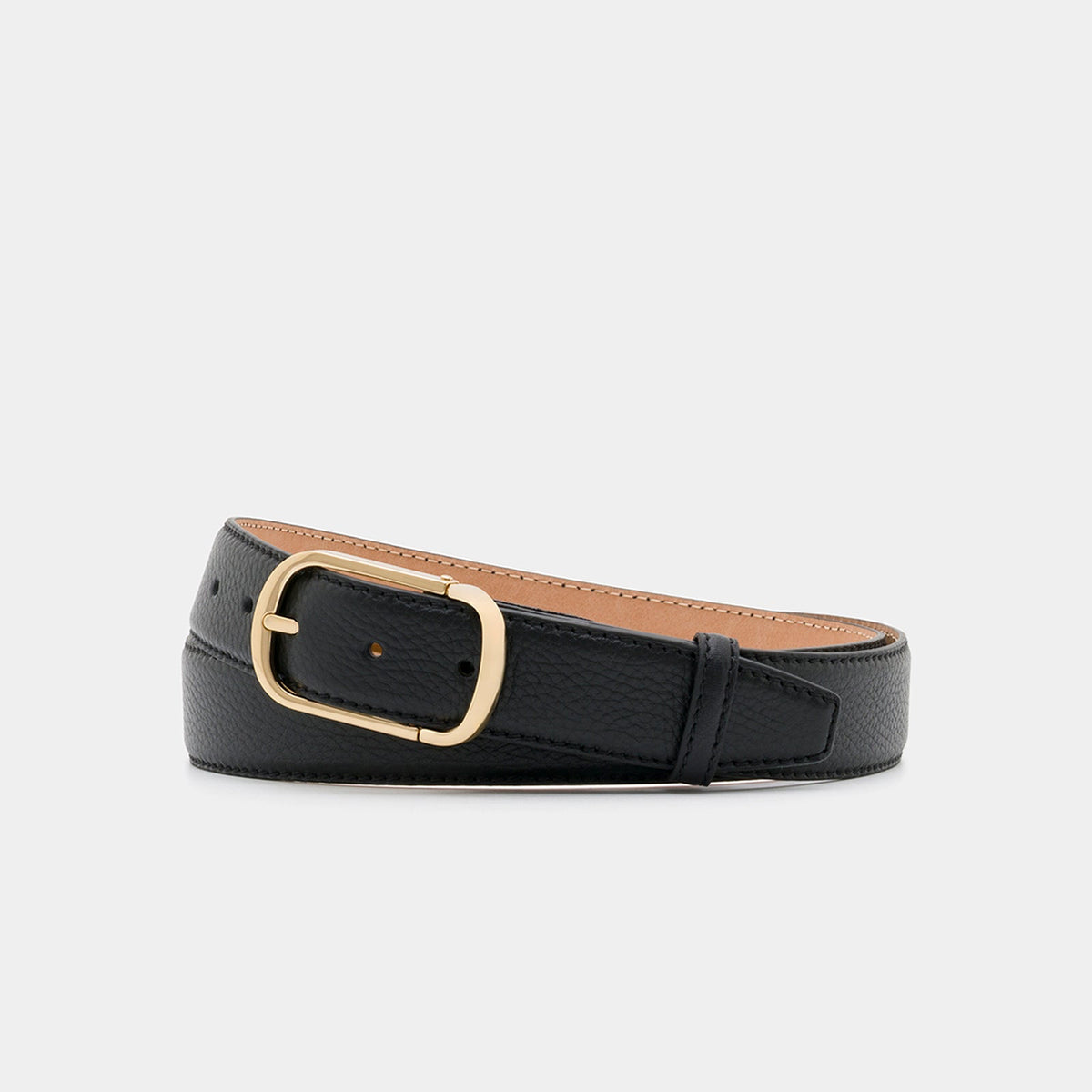 Black Calf Leather Belt with Gold-Tone Buckle - 3.5 cm