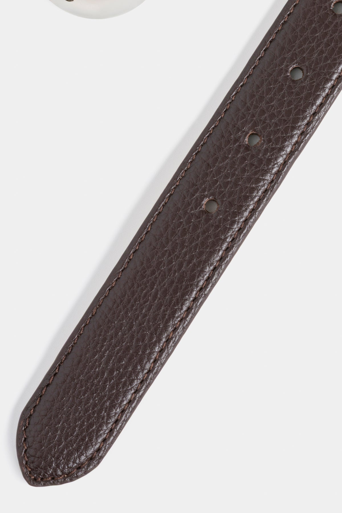 Dark Brown Grained Leather Belt with Silver - Tone Buckle – 3 cm