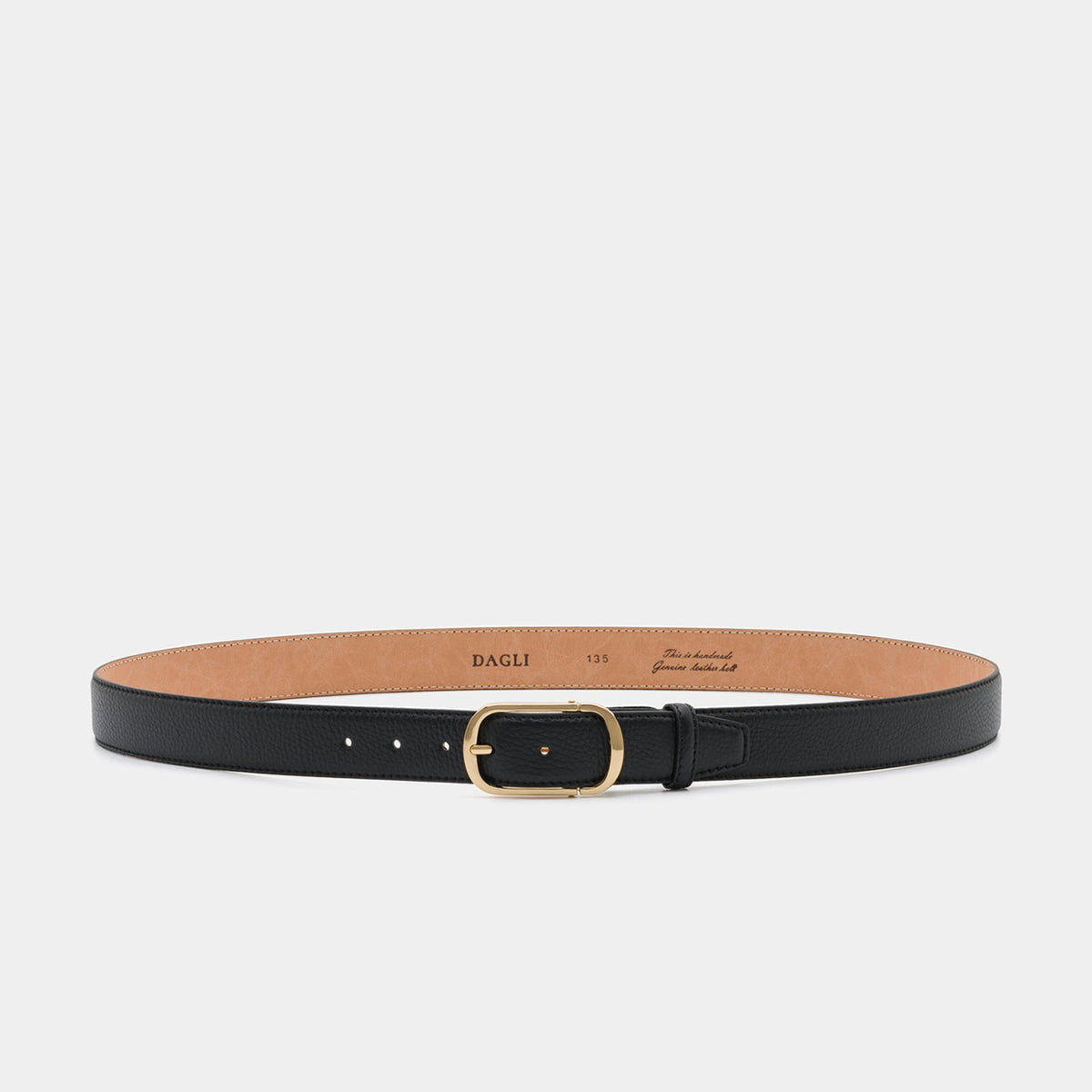 Black Calf Leather Belt with Gold-Tone Buckle - 3.5 cm