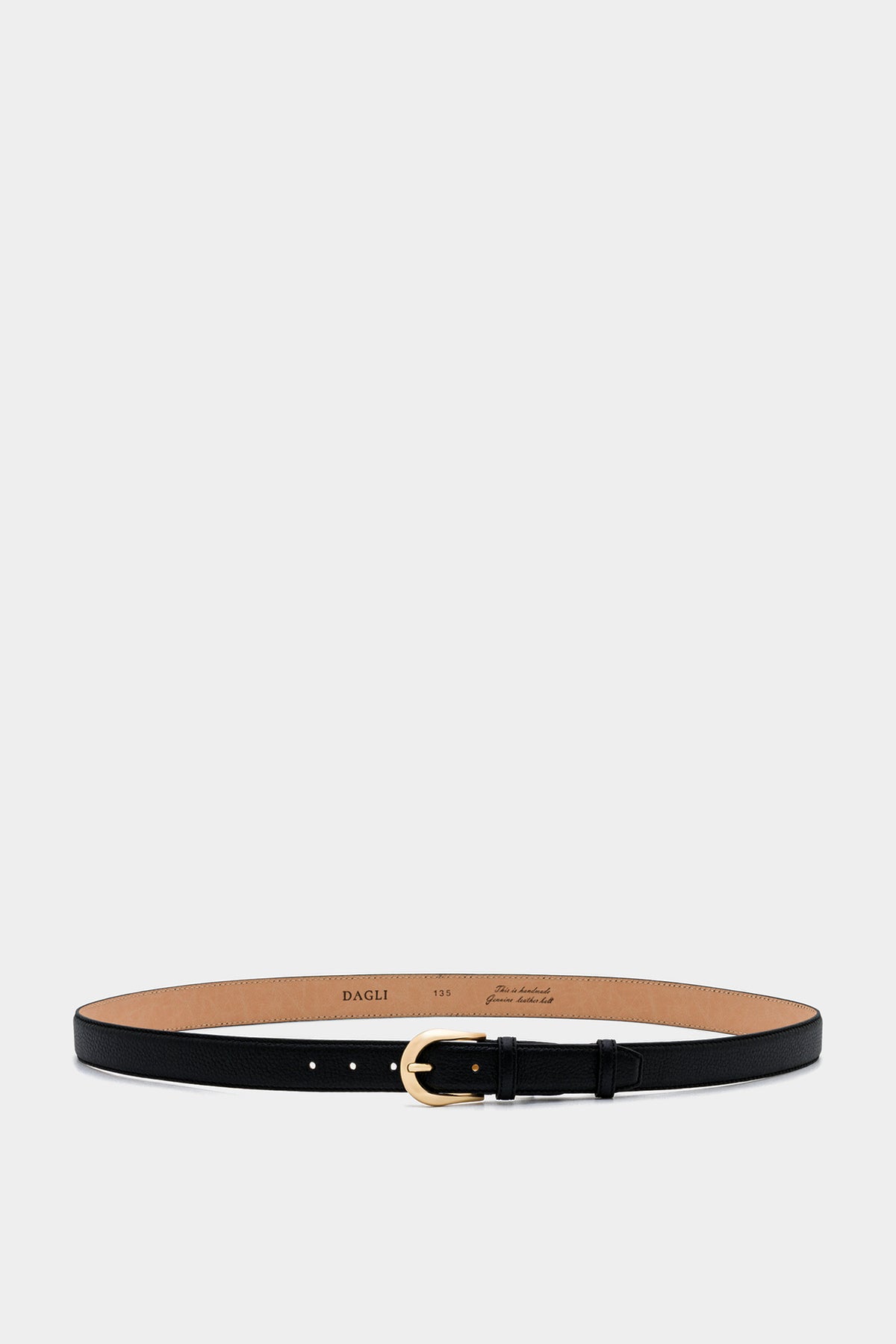 Black Textured Leather Belt – Gold Tone Buckle, 3 cm