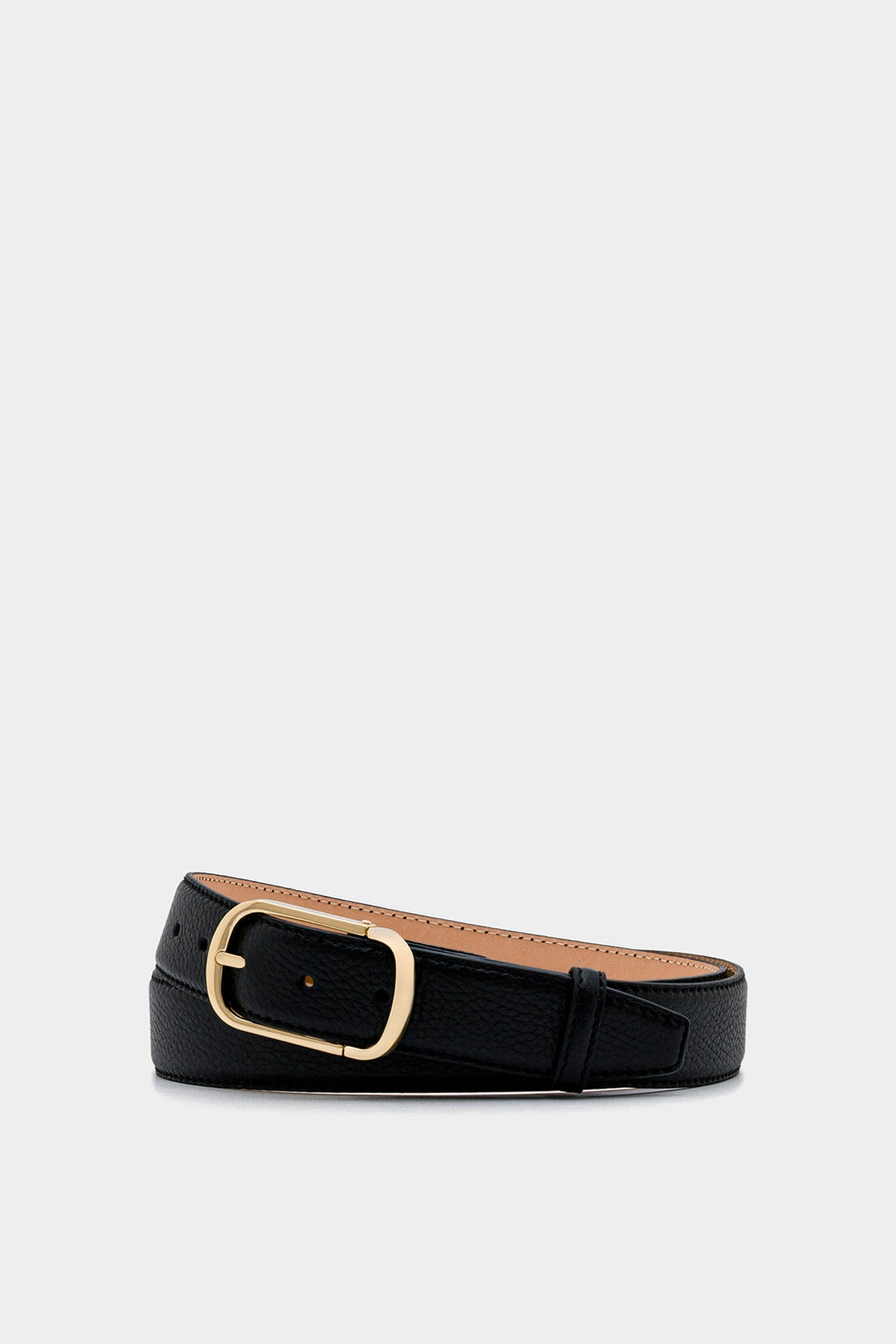Black Textured Leather Belt – Gold Tone Buckle, 3.5 cm