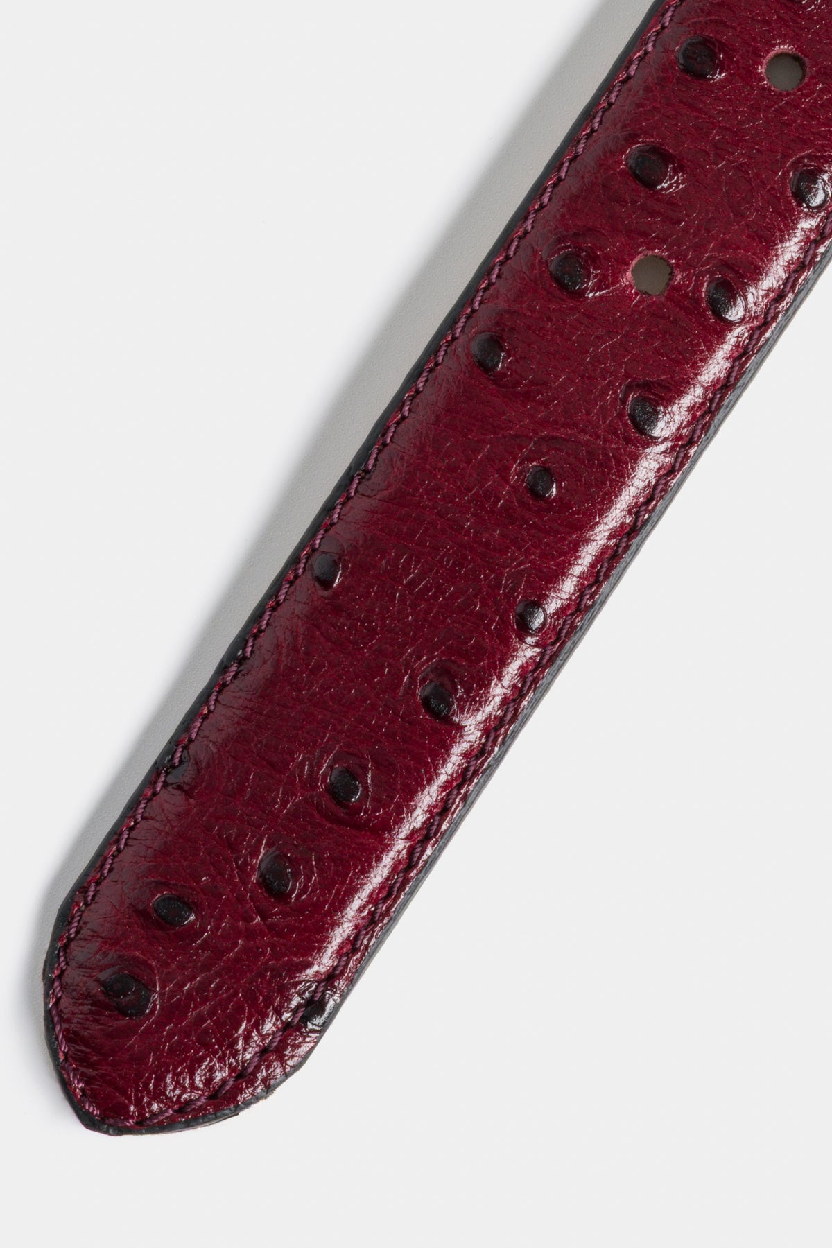 Burgundy Ostrich-Embossed Leather Belt with Silver - Tone Buckle – 3 cm