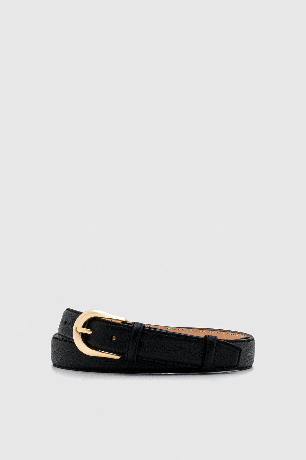 Black Textured Leather Belt – Gold Tone Buckle, 3 cm