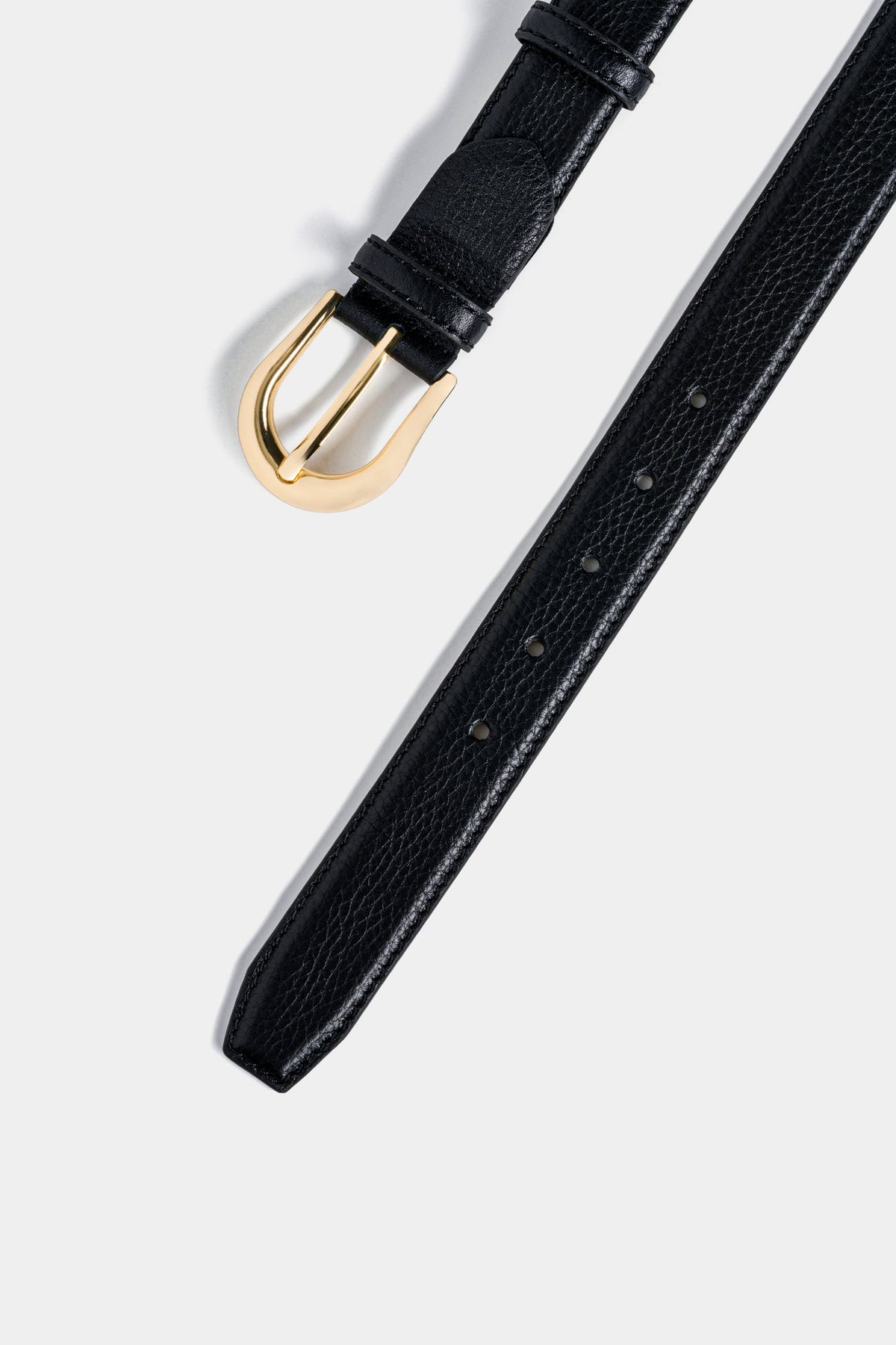 Black Textured Leather Belt – Gold Tone Buckle, 3 cm