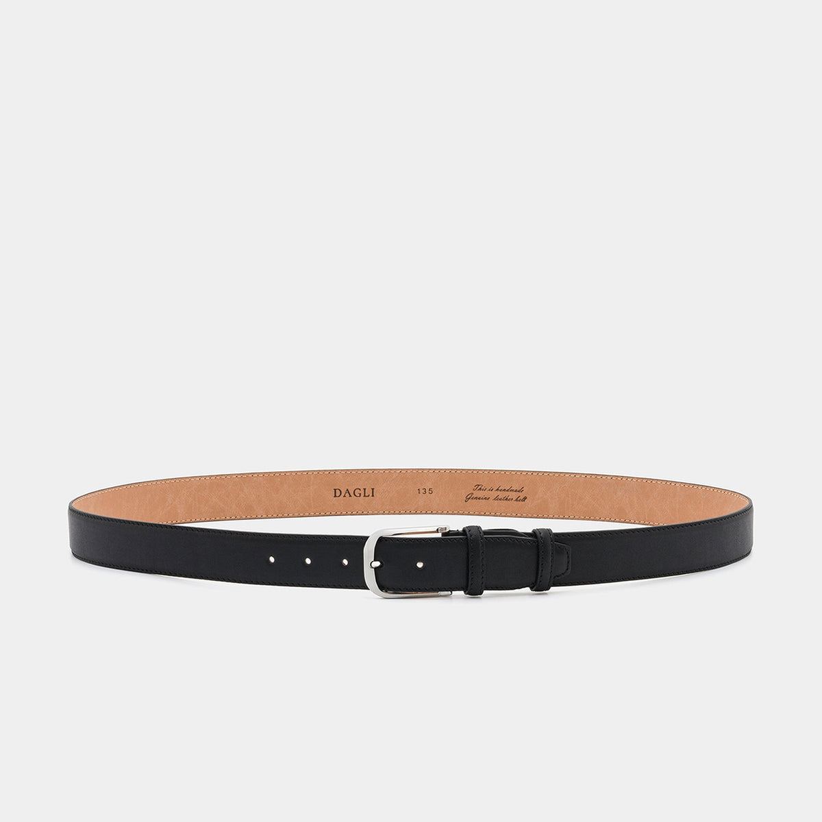 Black Smooth Leather Belt with Silver-Tone Buckle - 3.5 cm
