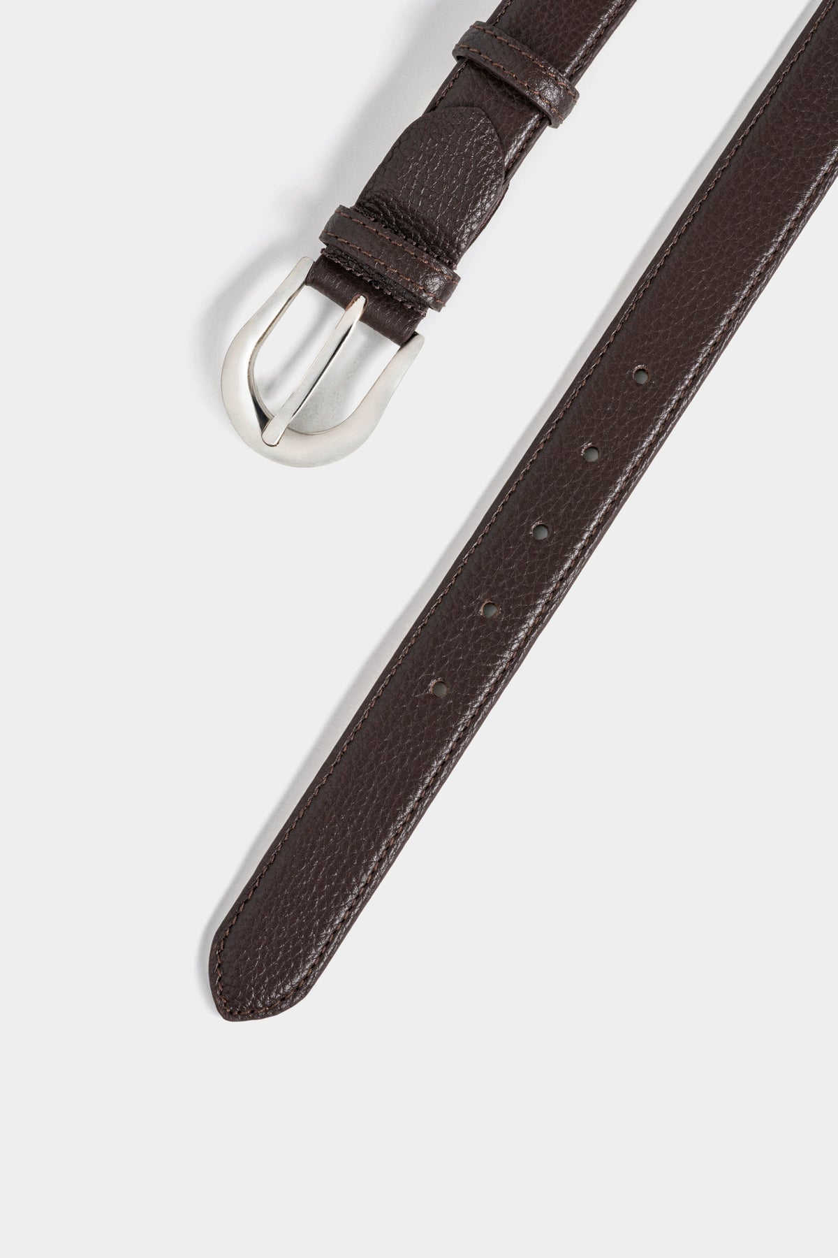 Dark Brown Textured Leather Belt – Silver-Tone Buckle, 3 cm