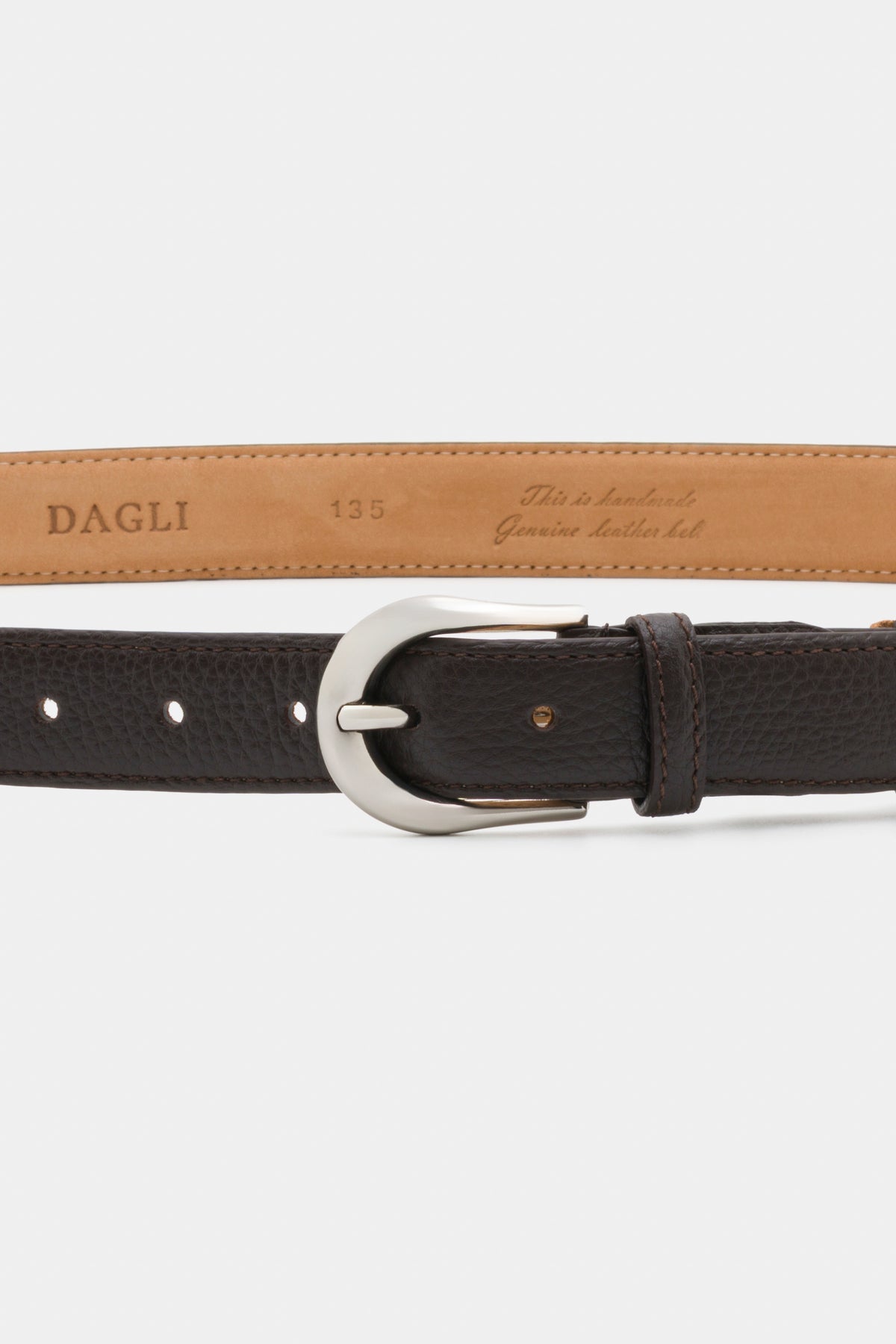 Dark Brown Grained Leather Belt with Silver - Tone Buckle – 3 cm
