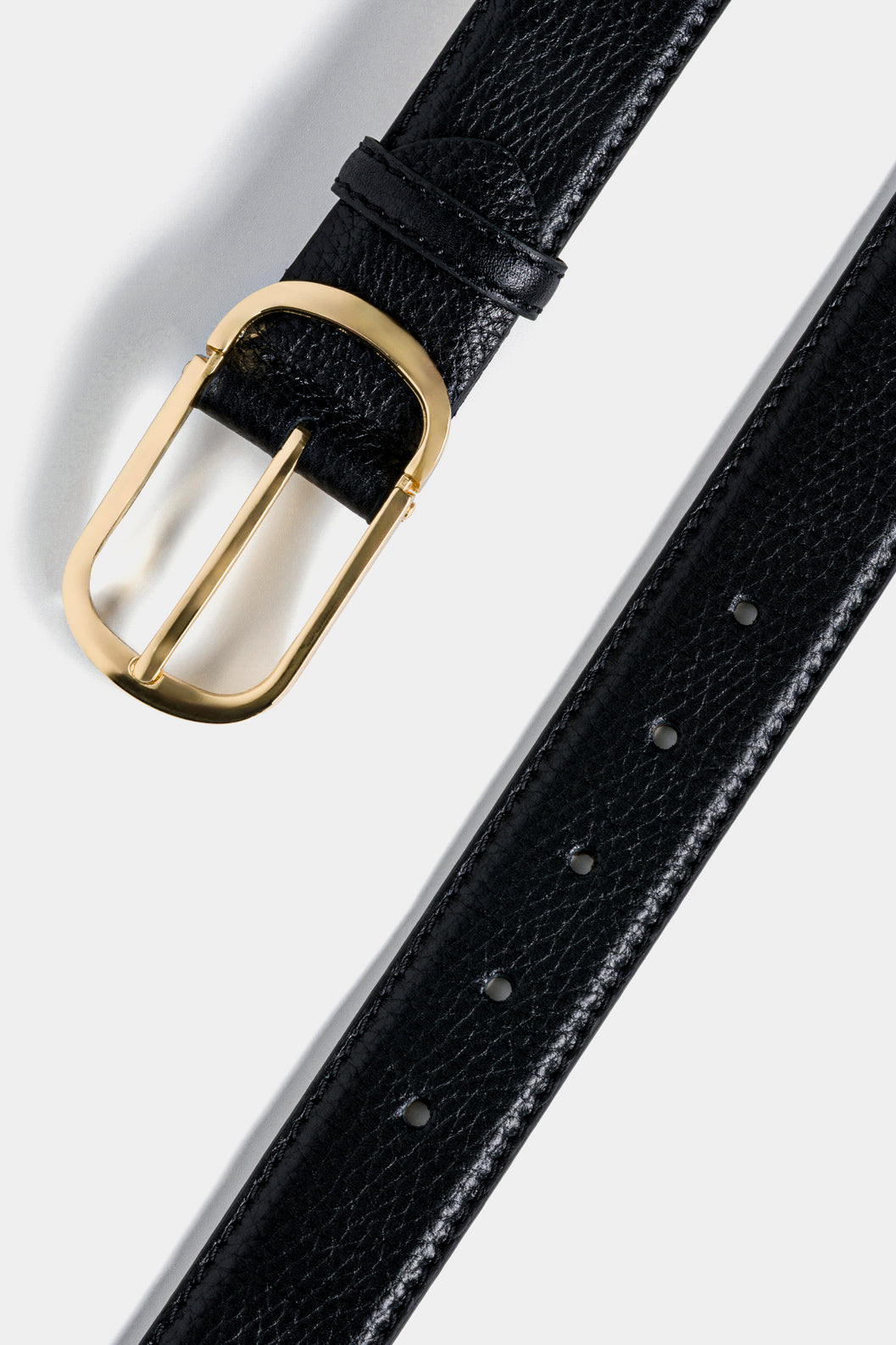 Black Textured Leather Belt – Gold Tone Buckle, 3.5 cm