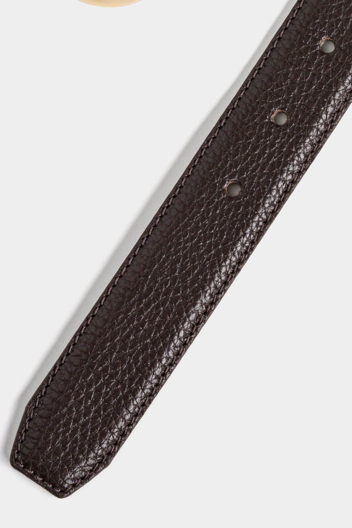 Dark Brown Textured Leather Belt – Gold Tone Buckle, 3 cm