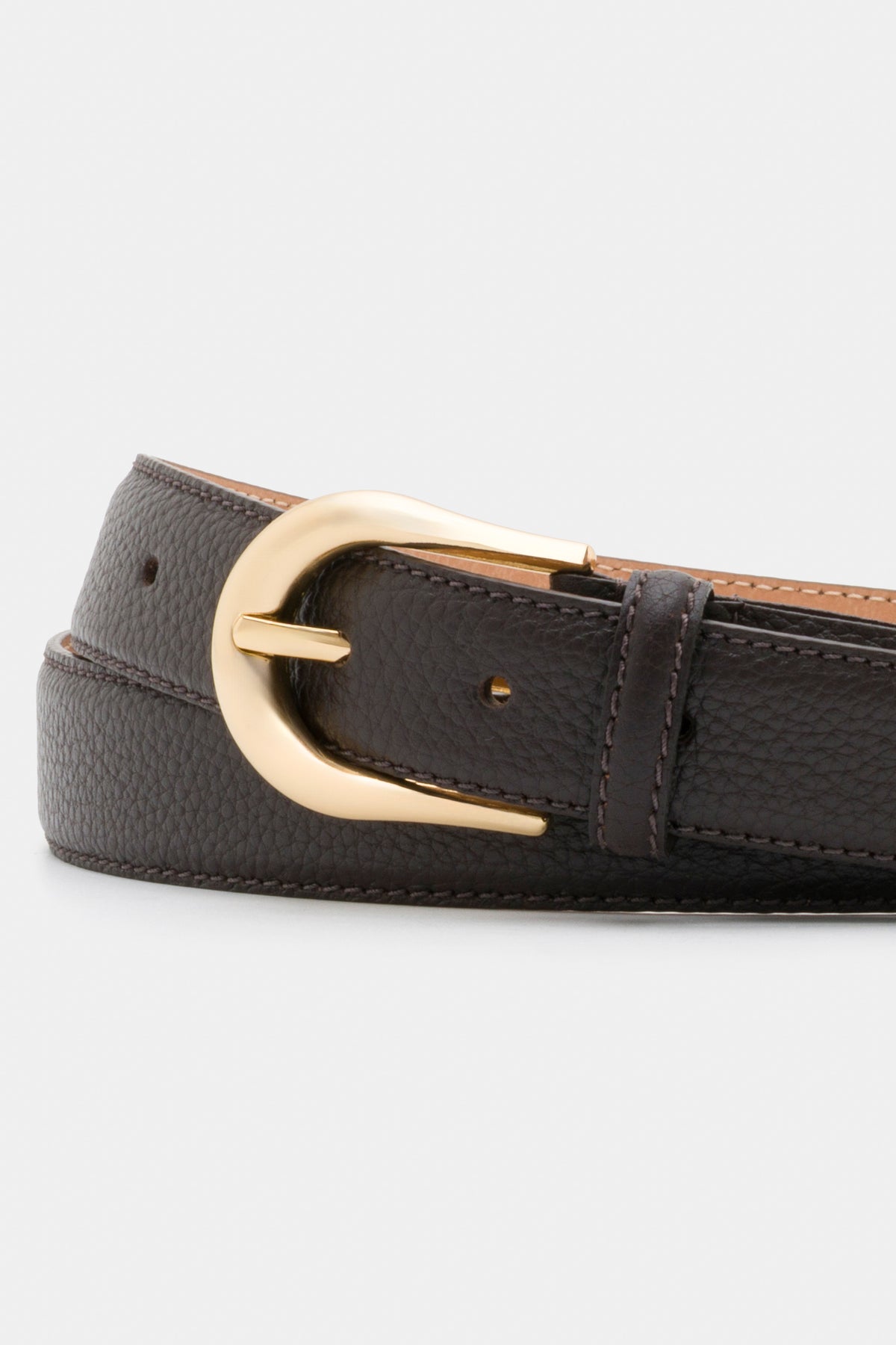 Dark Brown Grained Leather Belt with Gold - Tone Buckle – 3 cm